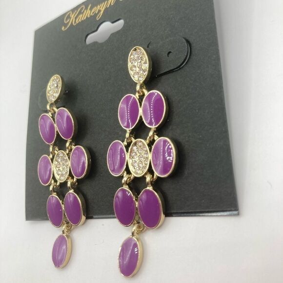 Katheryn Kent purple enamel rhinestone dangle earrings - Picture 2 of 5